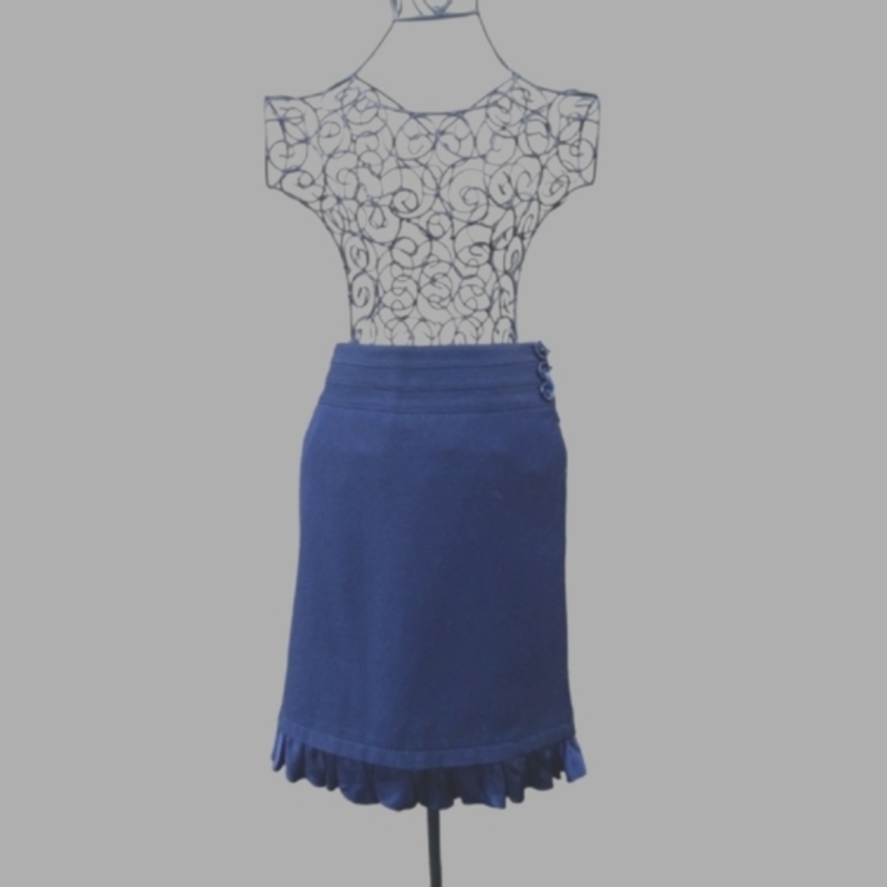 Banana Republic Blue Wool | Silk Ruffle Hem I Button Detail Skirt | Size 2